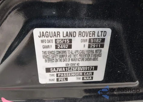 2015 Jaguar Xj from USA, damaged, VIN SAJWA1CZ6F8V89171